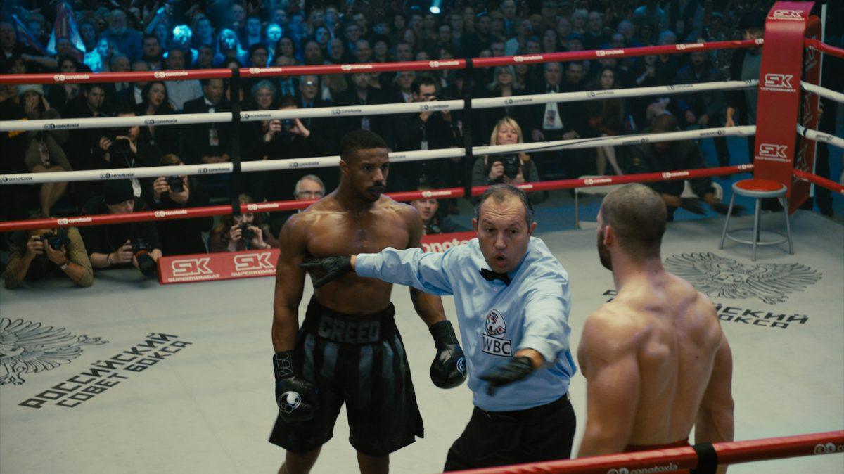 The boxers: Adonis Creed (Michael B. Jordan, L) and Viktor Drago (Florian Munteanu) in “Creed II.” (Metro Goldwyn Mayer Pictures/Warner Bros. Pictures)