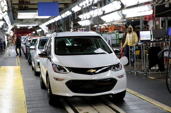 A Chevrolet Bolt EV vehicle on the assembly line at General Motors Orion Assembly in Lake Orion, Michigan, on March 19, 2018. (Rebecca Cook/File Photo/Reuters)