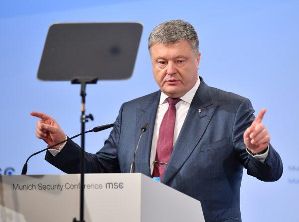 Ukrainian President Petro Poroshenko delivers a speech at the 2018 Munich Security Conference in Munich, Germany, on Feb. 16, 2018. (Sebastian Widmann/Getty Images)
