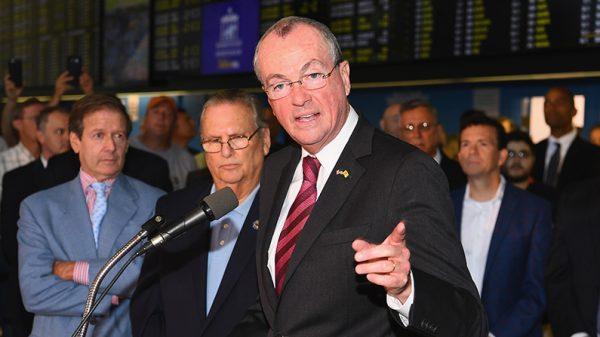 Governor of New Jersey Phil Murphy speaks in Oceanport, New Jersey on June 14, 2018. (Dave Kotinsky/Getty Images for William Hill Race & Sports Bar)