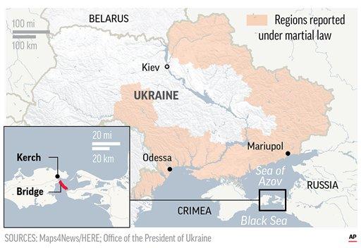 Ukraines head of state listed Vinnytsia, Luhansk, Donetsk, Zaporizhzhia, Mykolaiv, Odesa, Sumy, Kharkiv, Chernihiv, Kherson, as well as the internal waters of the Azov-Kerch water area, all to be under martial law.