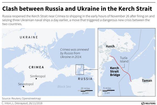 an annotated map graphic showing the location of the clash between Russia and Ukraine