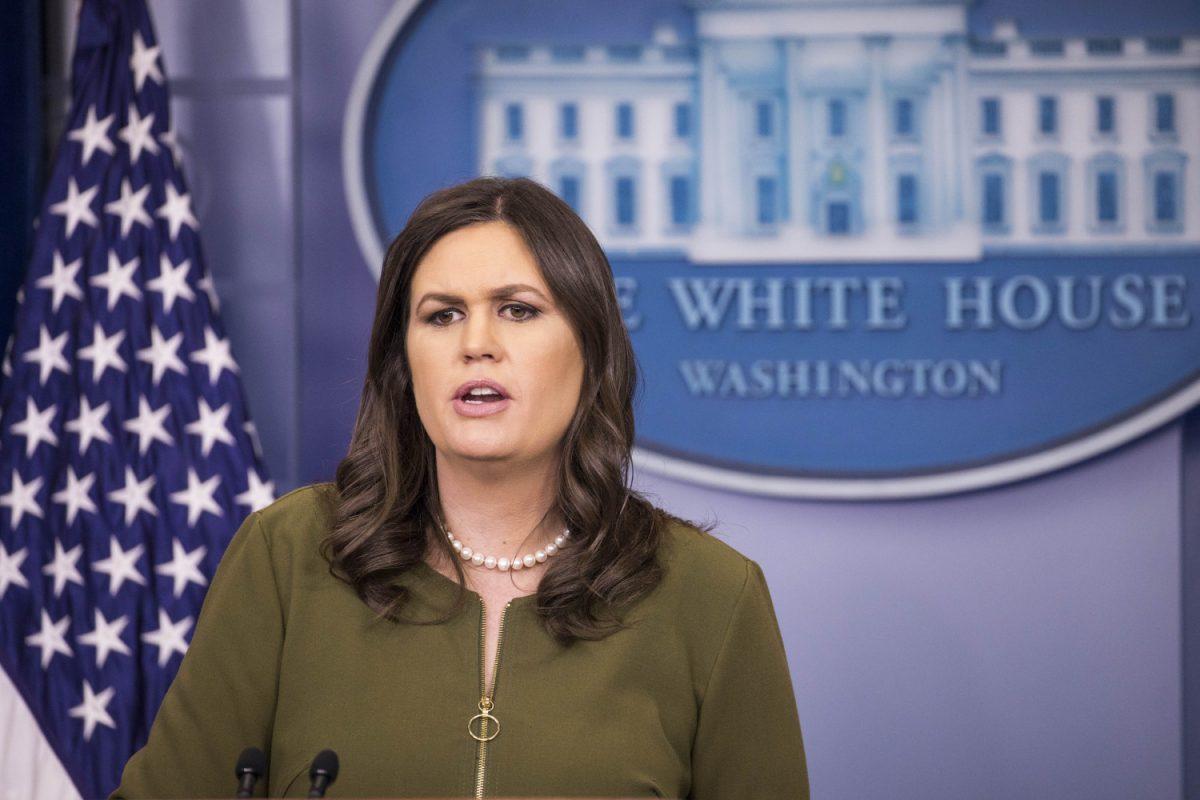 White House Press Secretary Sarah Huckabee Sanders speaks during a White House press briefing in Washington on March. 5, 2018. (Samira Bouaou/The Epoch Times)