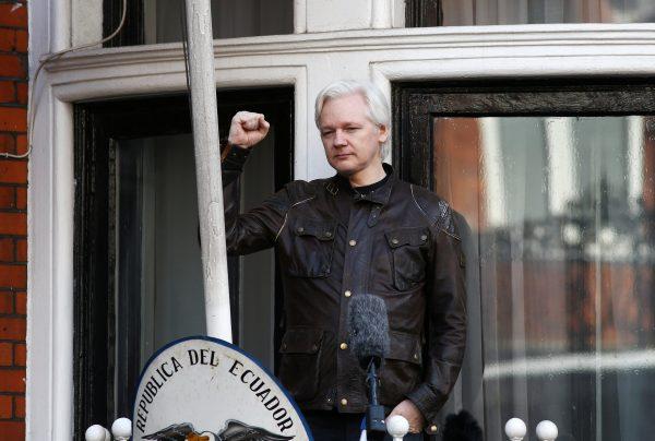 Wikileaks founder Julian Assange speaks on the balcony of the Embassy of Ecuador in London, Britain, on May 19, 2017. (Neil Hall/Reuters)