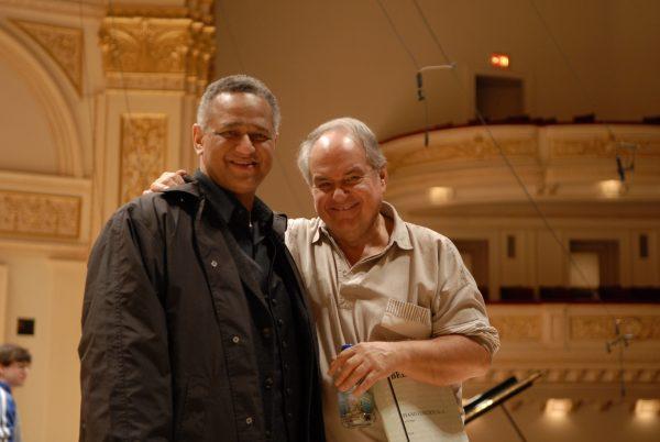 Jaime Laredo (R) and pianist André Watts at Carnegie Hall in 2007. (New York String Orchestra Seminar)
