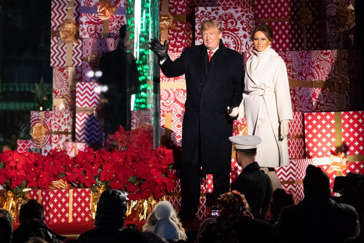 President Donald Trump and First Lady Melania Trump attend the lighting of the National Christmas Tree in Washington on Nov. 28, 2018. (Samira Bouaou/The Epoch Times)