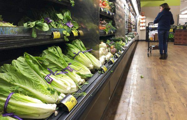 romaine lettuce sits on the shelves as a shopper walks through the produce area of an Albertsons market in Simi Valley, Calif on Nov. 20, 2018. (AP Photo/Mark J. Terrill, File)
