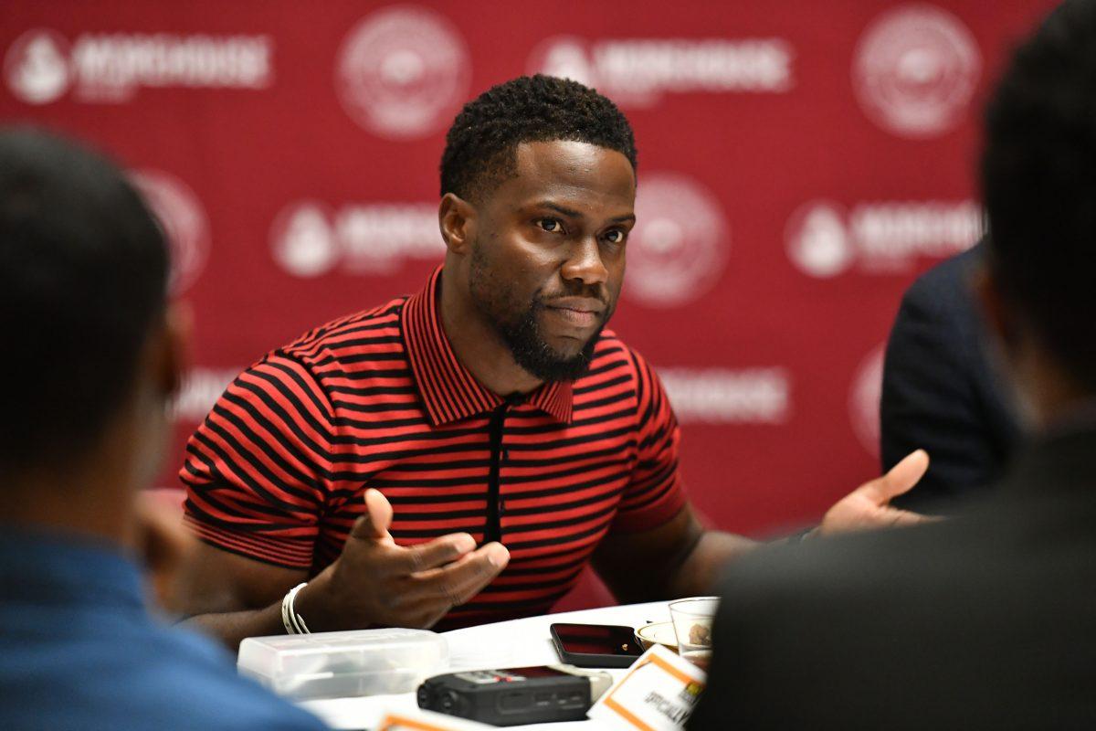 Kevin Hart speaks during during the "Night School" Atlanta University Center press junket at Morehouse College in Atlanta, Georgia on Sept. 11, 2018. (Paras Griffin/Getty Images for Universal Pictures)