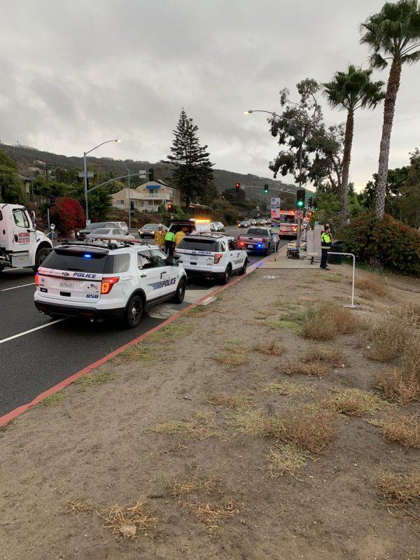 Laguna Beach Police Department officers, with assistance from other law enforcement, apprehended seven illegal aliens and two smugglers after they landed on a boat at the beach on Nov. 29, 2018. (Laguna Beach Police Department)