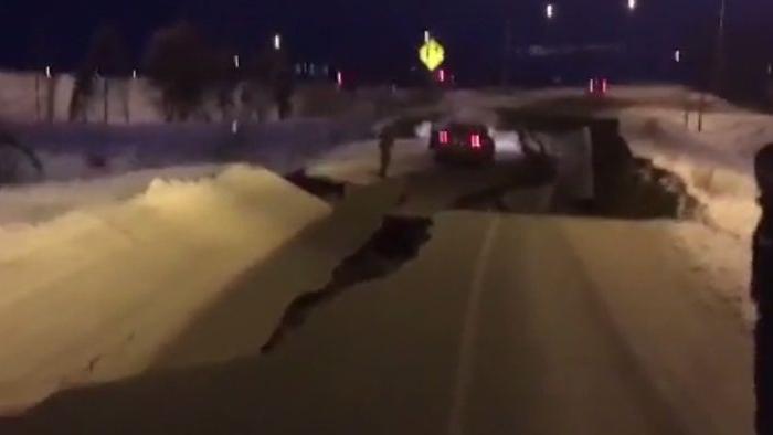 ‘Major Infrastructure Damage’: Video Shows Earthquake-Damaged Anchorage Road With Stranded Car