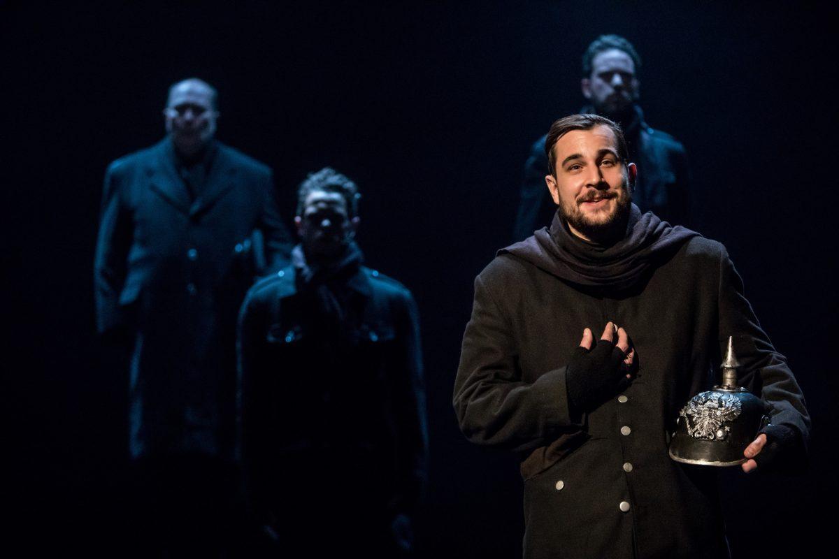 Benjamin Dutcher (R) and the cast from "All Is Calm: The Christmas Truce of 1914." (Dan Norman)