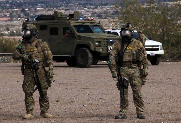 United States troops take part in a drill in Sundland Park, California, on Nov. 30, 2018, as seen from Ciudad Juarez, at the Mexico-U.S. border. (Herika Martinez/AFP/Getty Images)