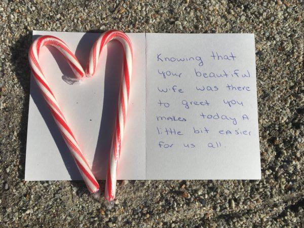 A note for President George H. W. Bush is seen at a makeshift memorial across from Walker's Point, the Bush's summer home in Kennebunkport, Maine, on Dec. 1, 2018. (AP)