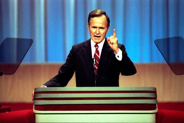 Then-Vice President George H.W. Bush gives his acceptance speech at the Republican National Convention in New Orleans, La., on Aug. 18, 1988. (George Bush Presidential Library and Museum/Handout via Reuters)
