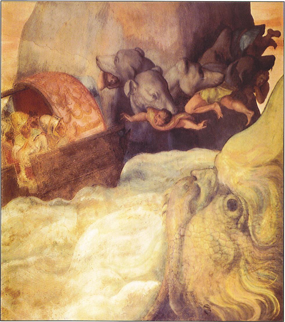 Odysseus’s ship passing between the six-headed monster Scylla and the whirlpool Charybdis, by Allessandro Allori, circa 1575, from a fresco. (Public Domain)