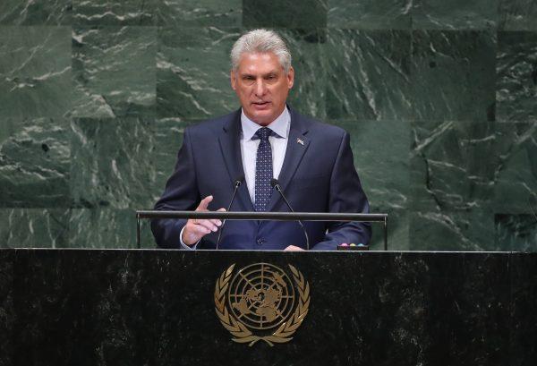 Cuban leader Miguel Díaz-Canel Bermudez addresses the U.N. General Assembly in New York on Sept. 26, 2018. (John Moore/Getty Images)