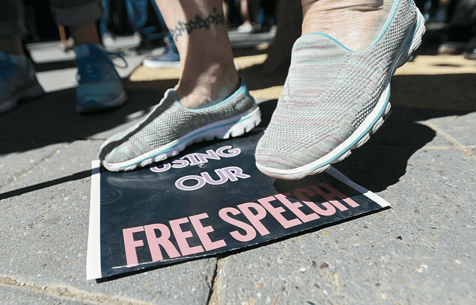A slow march of destructive leftist idealism has resulted in attacks on fundamental free speech. (JOSH EDELSON/AFP/GETTY IMAGES)