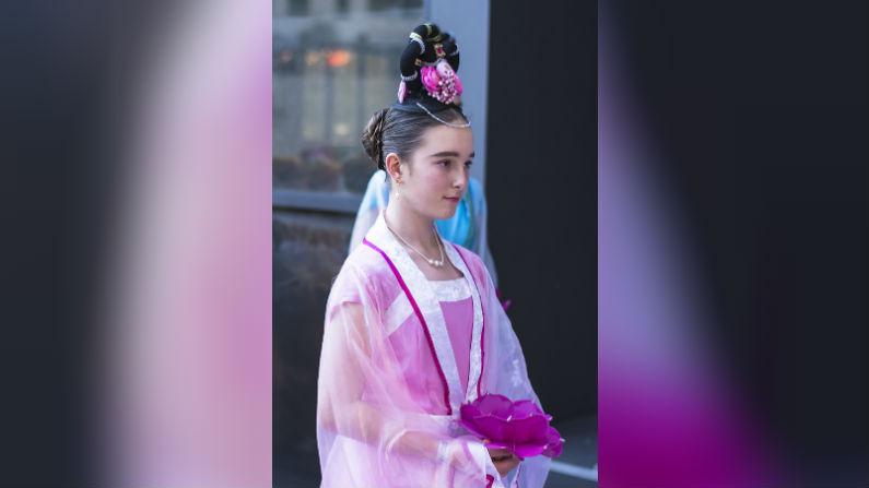 A girl dressed as a celestial maiden is pictured before the Christmas Pageant in Perth, Australia, on Dec. 1, 2018. (Sam Lin/The Epoch Times)