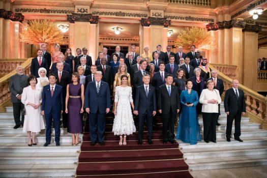World leaders in a group photo at the Colon Theatre during the G-20 Summit in Buenos Aires, Argentina, on Nov. 30, 2018. U.S. President Donald Trump is pictured in the front row (4th L) with Chinese leader Xi Jinping (4th R). (Guido Bergmann/Bundesregierung via Getty Images)