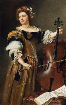 “The Cello Player” by Jacquet Jean Gustave. Oil on canvas, 59 inches by 37 3/8 inches. (Sotheby’s)