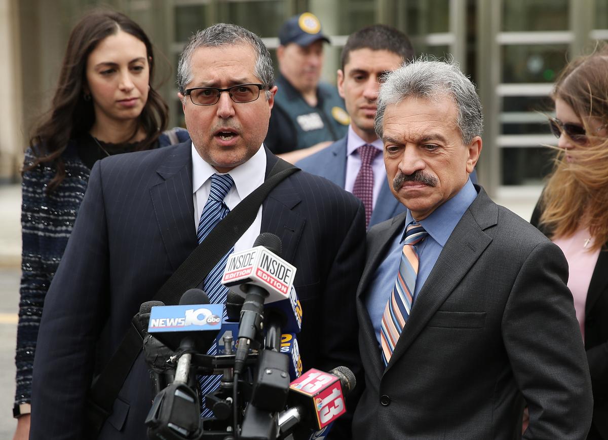 Legal Council representing Keith Raniere and the group NXIVM Mark Agnifilo and Paul DerOhannesian outside the United States Eastern District Court in Brooklyn, New York City, on May 4, 2018. (Jemal Countess/Getty Images)
