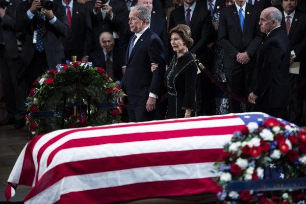 Former U.S. President George W. Bush and former First Lady Laura Bush depart after ceremonies for former U.S. President George H.W. Bush as he lies in state at the U.S. Capitol Rotunda on Dec. 03, 2018 in Washington. (Jabin Botsford-Pool/Getty Images)
