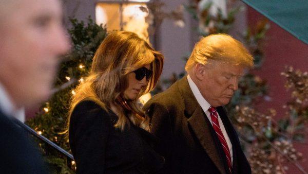 President Donald Trump and first lady Melania Trump leave Blair House after visiting with the family of former President George H. W. Bush in Washington on Dec. 4, 2018. (Andrew Harnik/AP)