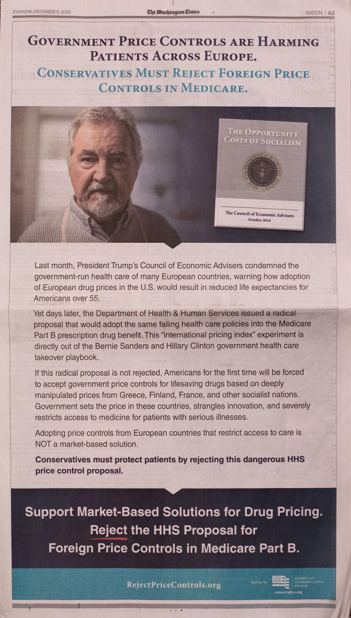 An advertisement in the Dec. 6, 2018 edition of The Washington Times newspaper in Washington, on Dec. 6 2018. (Samira Bouaou/The Epoch Times)