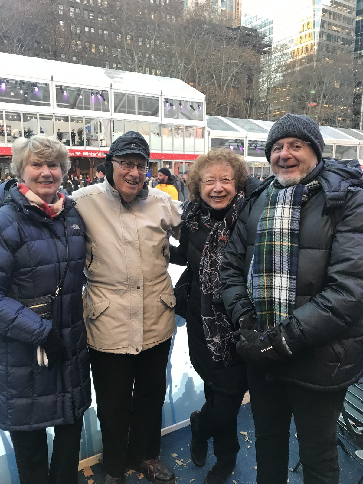 Bev and Tony, Judy and Rubin(L-R) in Bryant Park, New York, on Dec. 9, 2018. (Stuart Liess/The Epoch Times)