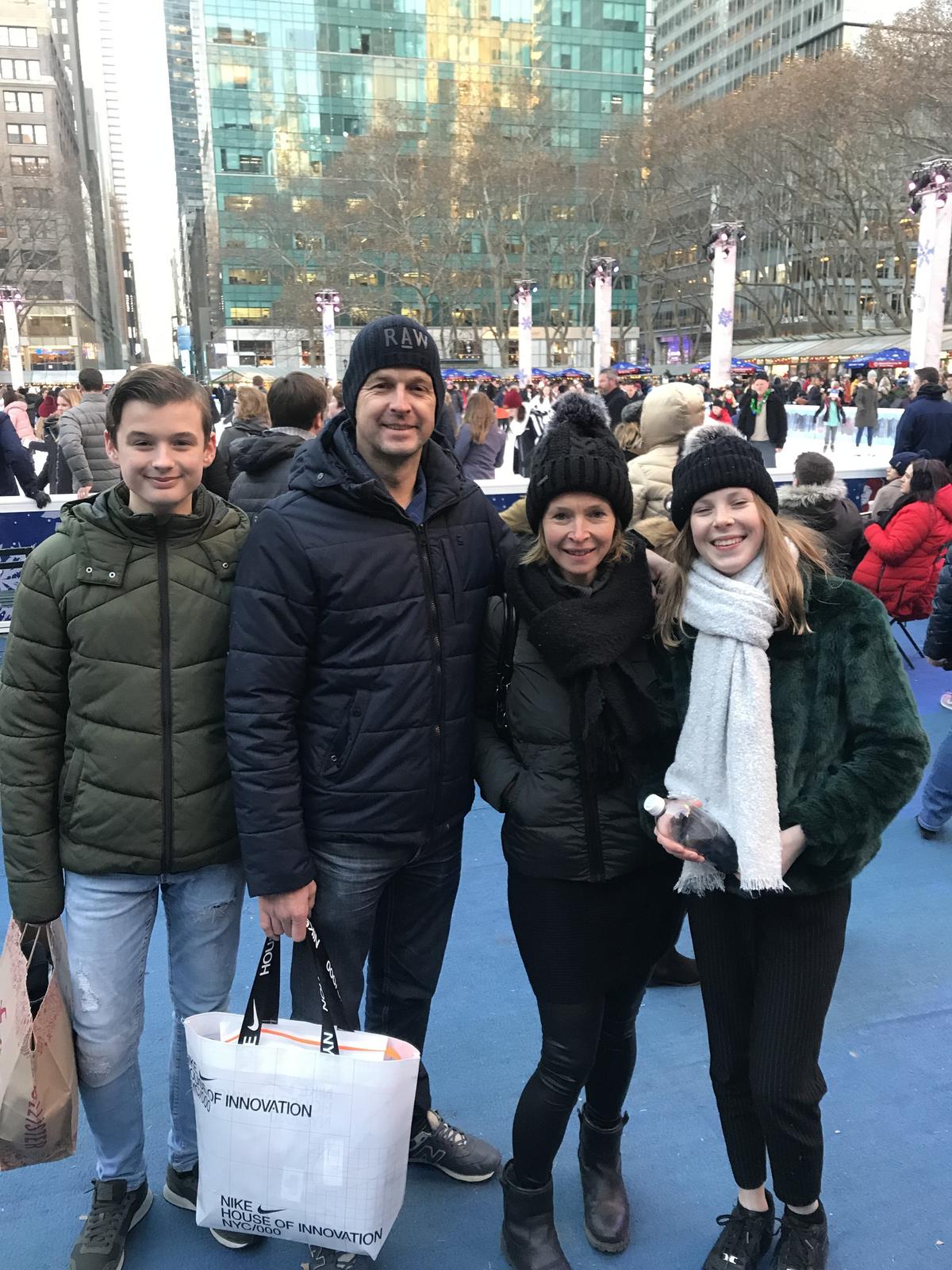 The Tichler family in Bryant Park, New York, on Dec. 9, 2018. (Stuart Liess/The Epoch Times)