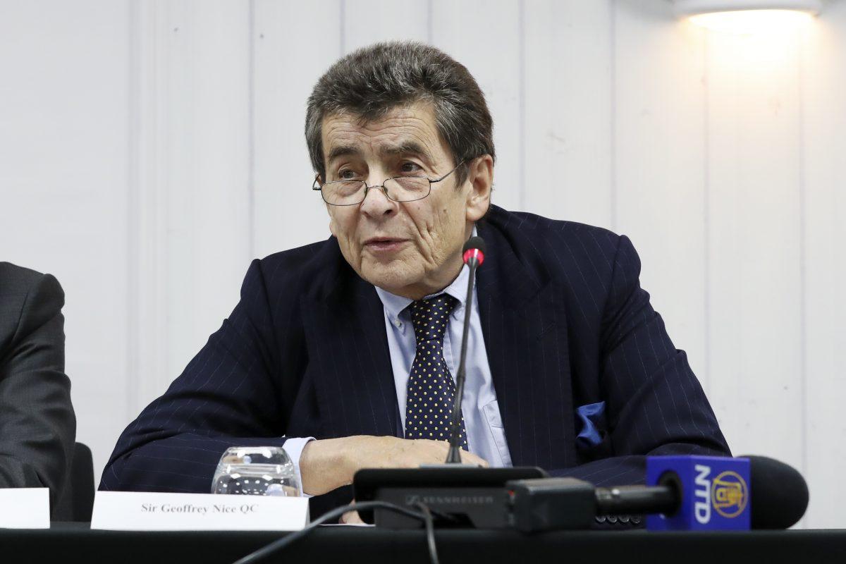 Sir Geoffrey Nice QC, chair of the China Tribunal into forced organ harvesting on the first day of public hearings, London, UK, on Dec. 8, 2018. (Justin Palmer)