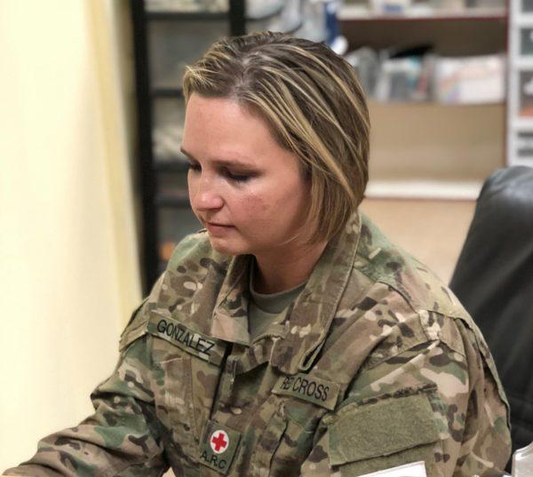 Katrina Gonzalez works diligently as a program manager for the American Red Cross Service to the Armed Forces. (Courtesy of the American Red Cross)