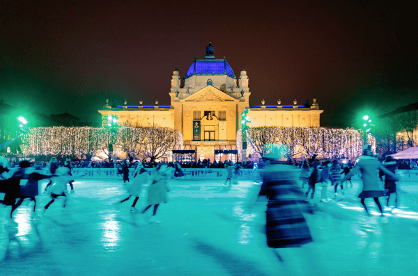 Adults and children can rent skates and glide along looping paths through the Ice Park. (Julien Duval/Zagreb Tourist Board)