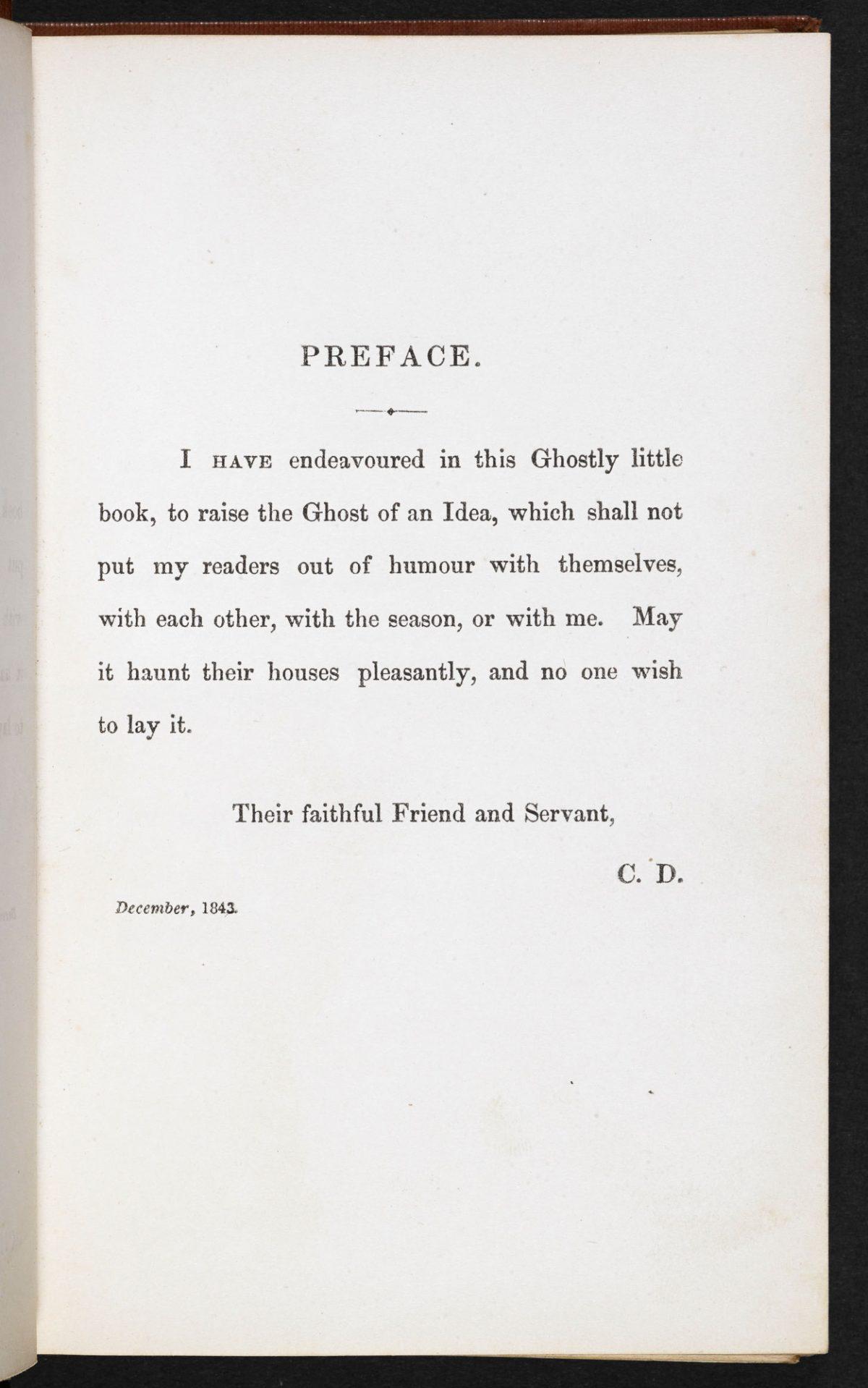 Preface to the first edition of “A Christmas Carol in Prose: Being a Ghost Story of Christmas,” 1843, by Charles Dickens. (Public Domain)