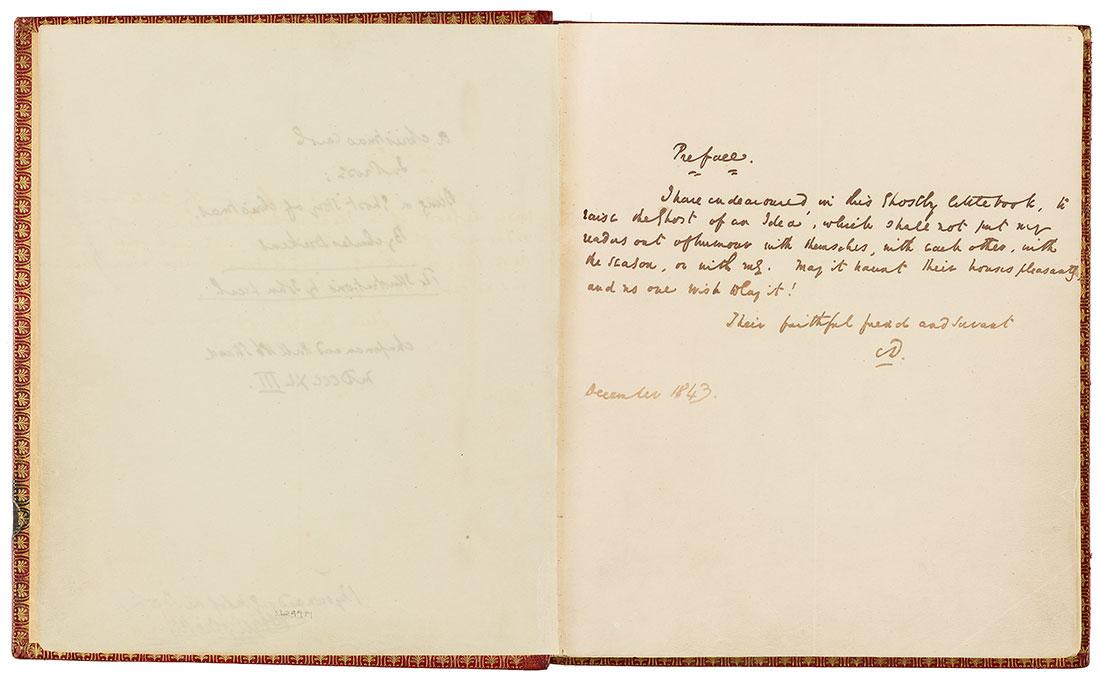 Preface to "A Christmas Carol in Prose : Being a Ghost Story of Christmas," December 1843, by Charles Dickens. Autographed manuscript. Purchased by Pierpont Morgan before 1900. (Graham S. Haber/The Morgan Library & Museum)
