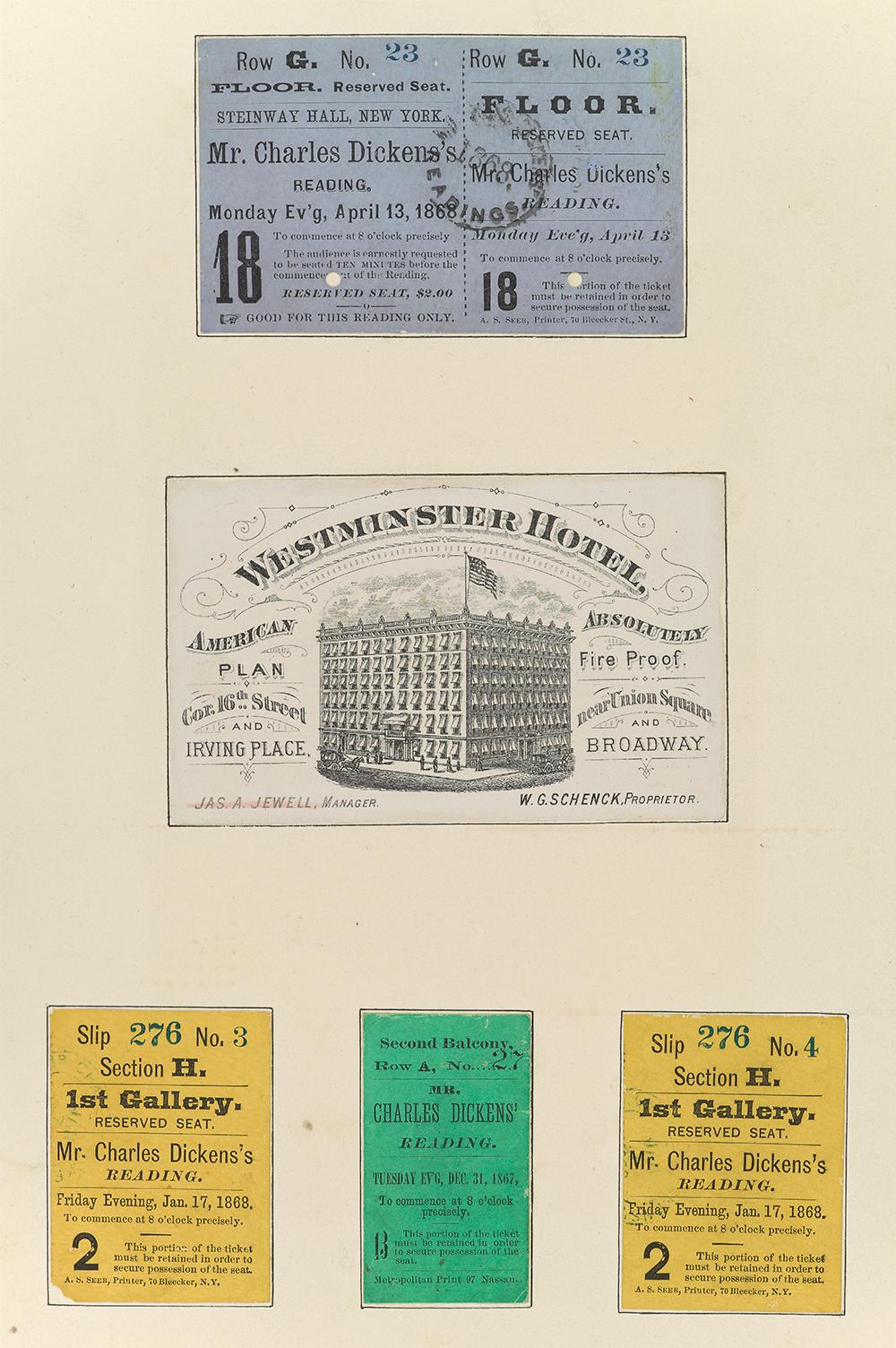 Tickets for Charles Dickens's readings, 1867–68. The Morgan Library & Museum. (Graham Haber)