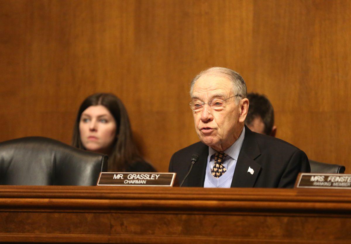 Sen. Charles Grassley (R-Iowa) chair of the Senate Judiciary Committee, at the panel's hearing on “China's Non-Traditional Espionage Against the United States: The Threat and Potential Policy Responses" in Washington on Dec. 12, 2018. (Jennifer Zeng/The Epoch Times)