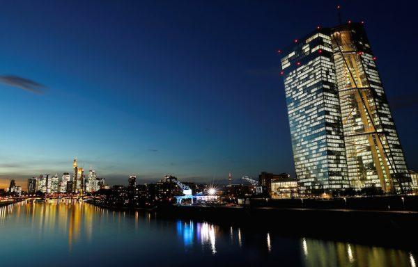 The skyline with its financial district and the headquarters of the European Central Bank (ECB) are photographed in the early evening in Frankfurt, Germany, on Dec. 4, 2018. (Kai Pfaffenbach/Reuters)