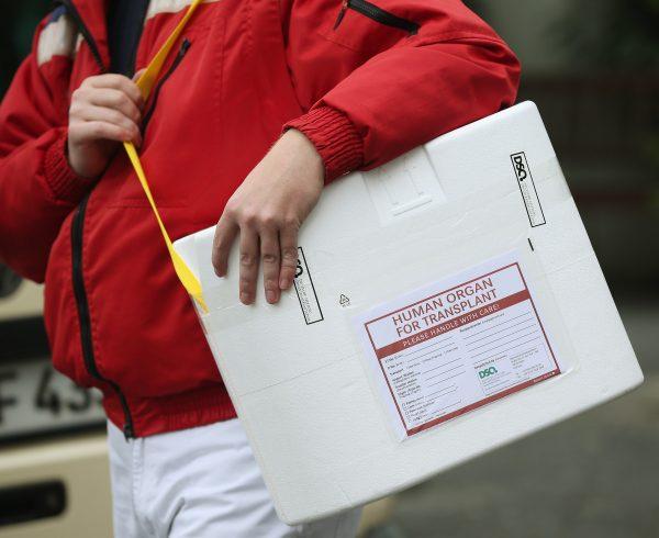 A driver carries an empty styrofoam box used for transporting human organs to his van in Berlin, Germany, on Sept. 28, 2012. (Sean Gallup/Getty Images)