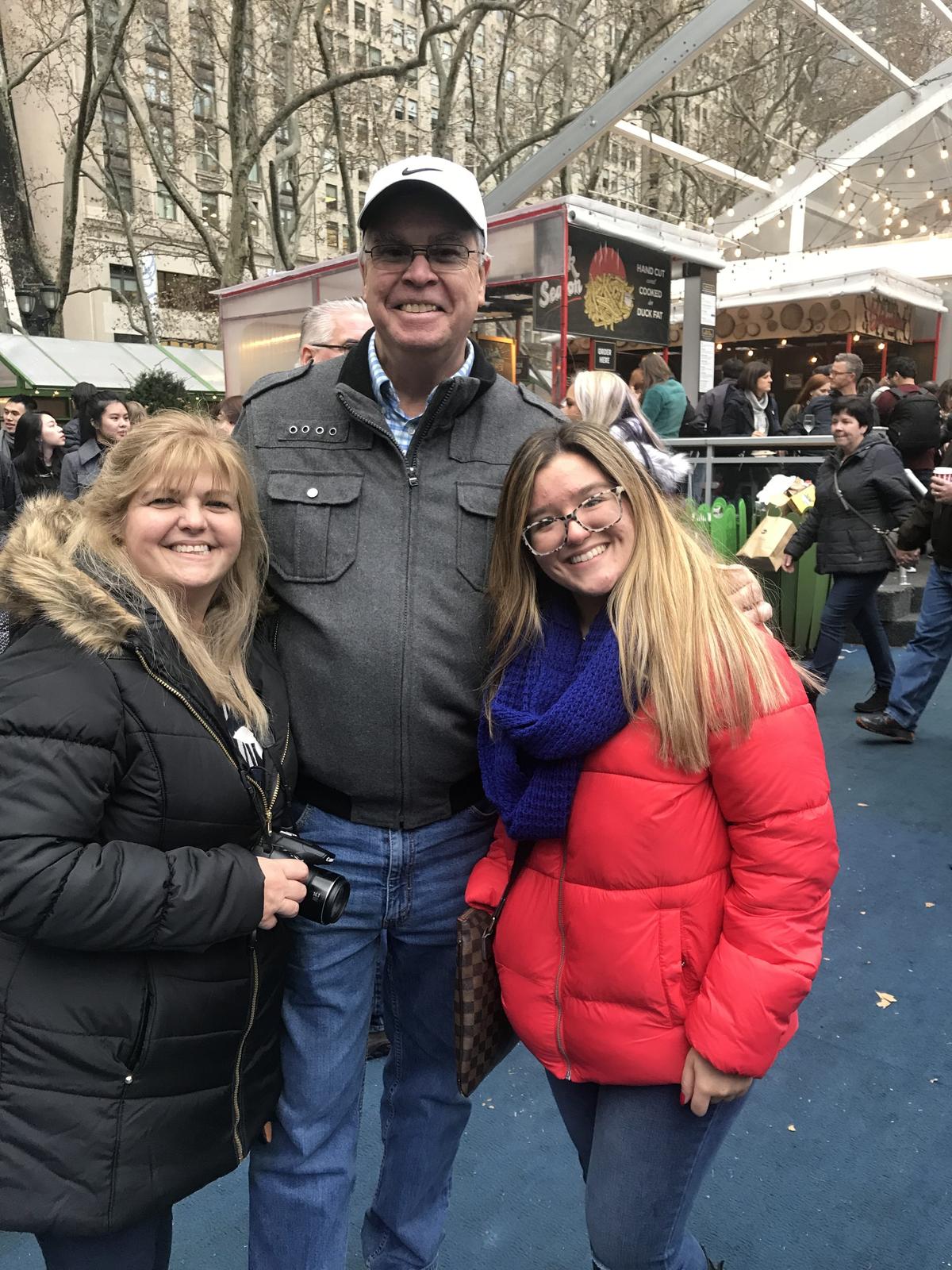 Don, Maria (L), and Alexandra Dauernhern, at Bryant Park, N.Y., on Dec 14, 2018. (Stuart Liess/The Epoch Times)