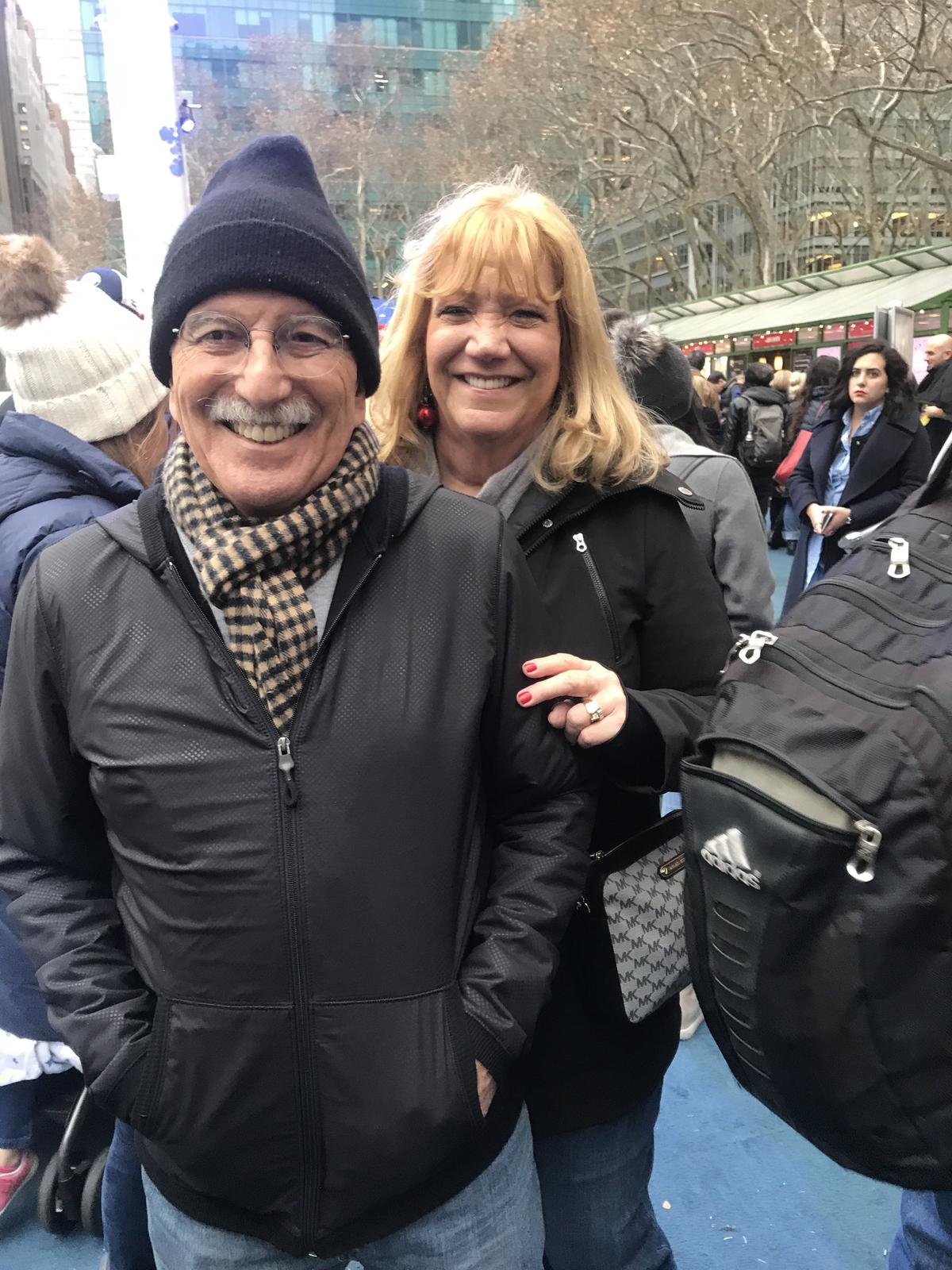 Emilio and Melanie Fox, at Bryant Park, N.Y., on Dec 14, 2018. (Stuart Liess/The Epoch Times)