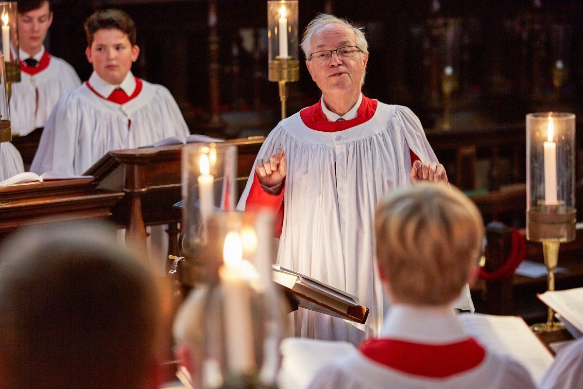 Stephen Cleobury, director of music, conducts The Choir of King's College in 2017. (Kevin Leighton)
