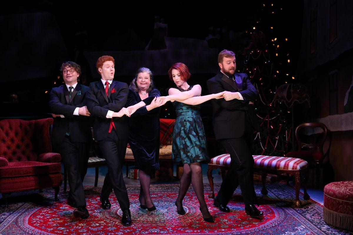The cast of "A Child's Christmas in Wales” in a moment of high-spirited dancing. (Carol Rosegg)