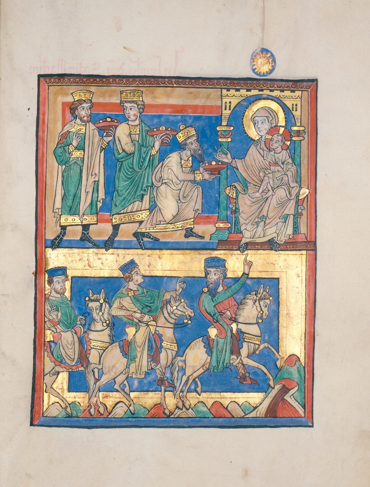 A German illuminated manuscript with two scenes of the Magi, circa, 1220. (Public Domain)