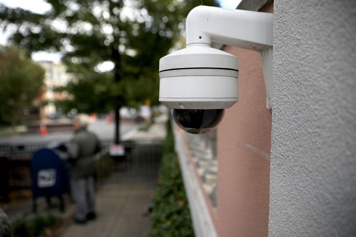 A security camera is attached to a wall at the end of a block on Oct. 24, 2018 in Washington, DC. (Chip Somodevilla/Getty Images)