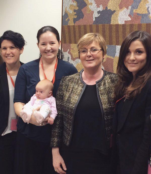 ReThink Orphanages Steering Group members, including Leigh Mathews (L) and Tara Winkler (R), meet with Australian Sen. Linda Reynolds (2nd R) in March 2016. (Leigh Mathews)