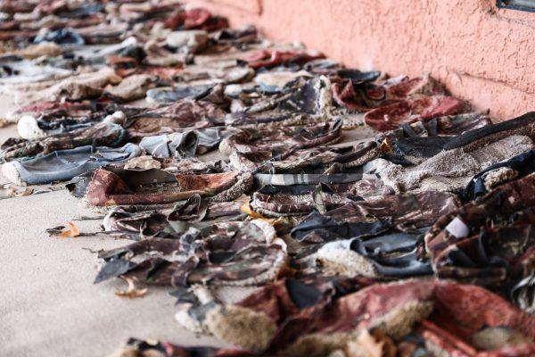 Rancher Jim Chilton's collection of carpet shoes he has picked up over the years. Illegal aliens wear them over their shoes to hide their tracks, in Arivaca, Ariz., on Dec. 7, 2018. (Charlotte Cuthbertson/The Epoch Times)