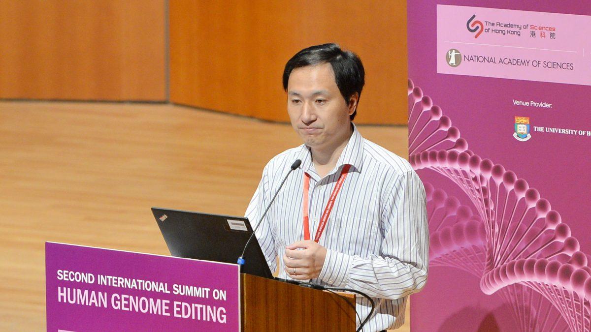 Chinese scientist He Jiankui speaks at the Second International Summit on Human Genome Editing in Hong Kong on Nov. 28, 2018. (Song Bilong/The Epoch Times)