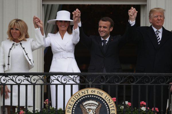 Trump and Melania welcome Emmanuel Macron and his wife to the White House, April 23, 2018. (Alex Wong/Getty Images)