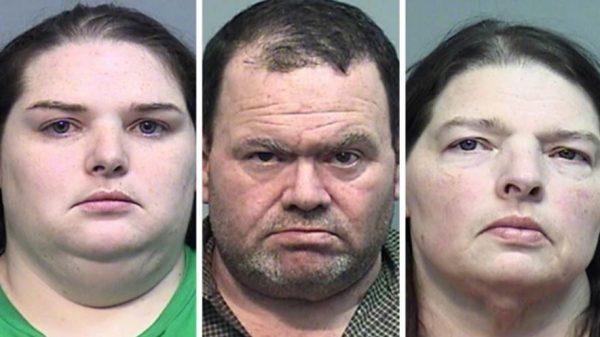 From left to right: Candice Crocker, 33, Elwyn Crocker, 49, and Kim Wright, 50, were arrested and charged with concealing the death of another and cruelty to children in the first degree after two children were found buried in the backyard of their Effingham County, Georgia home on Dec. 20, 2018. (Effingham County Sheriff's Office)
